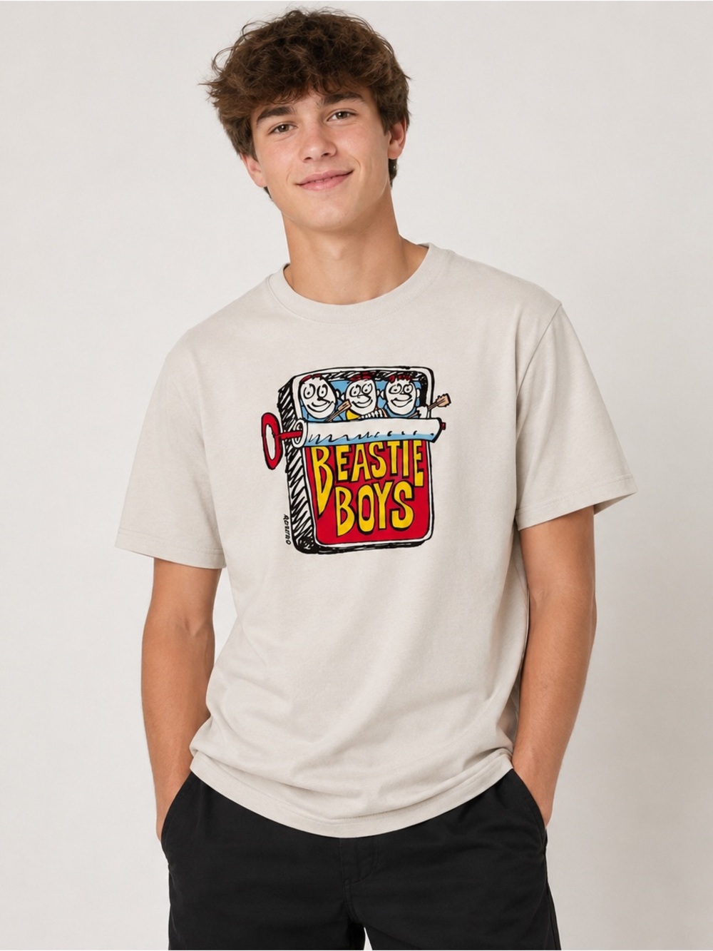 Beastie Boys Hello Nasty T-Shirt Youth 14-16 Sardine Can Graphic Band Tee Cream